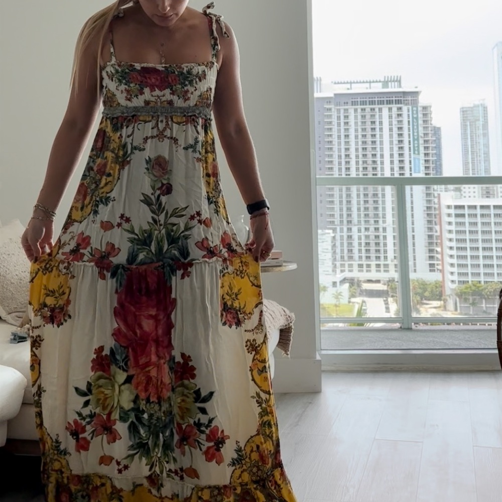 Agua Bendita Cream Spaghetti Strap Sundress Resort Wear Maxi